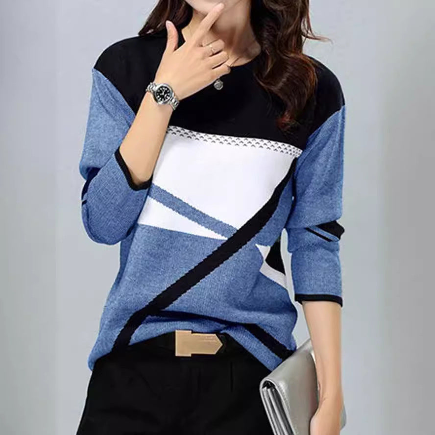 Damen Locker geschnittener Strickpullover mit geometrischem Colorblock und dreiviertelärmeln Shop Nory