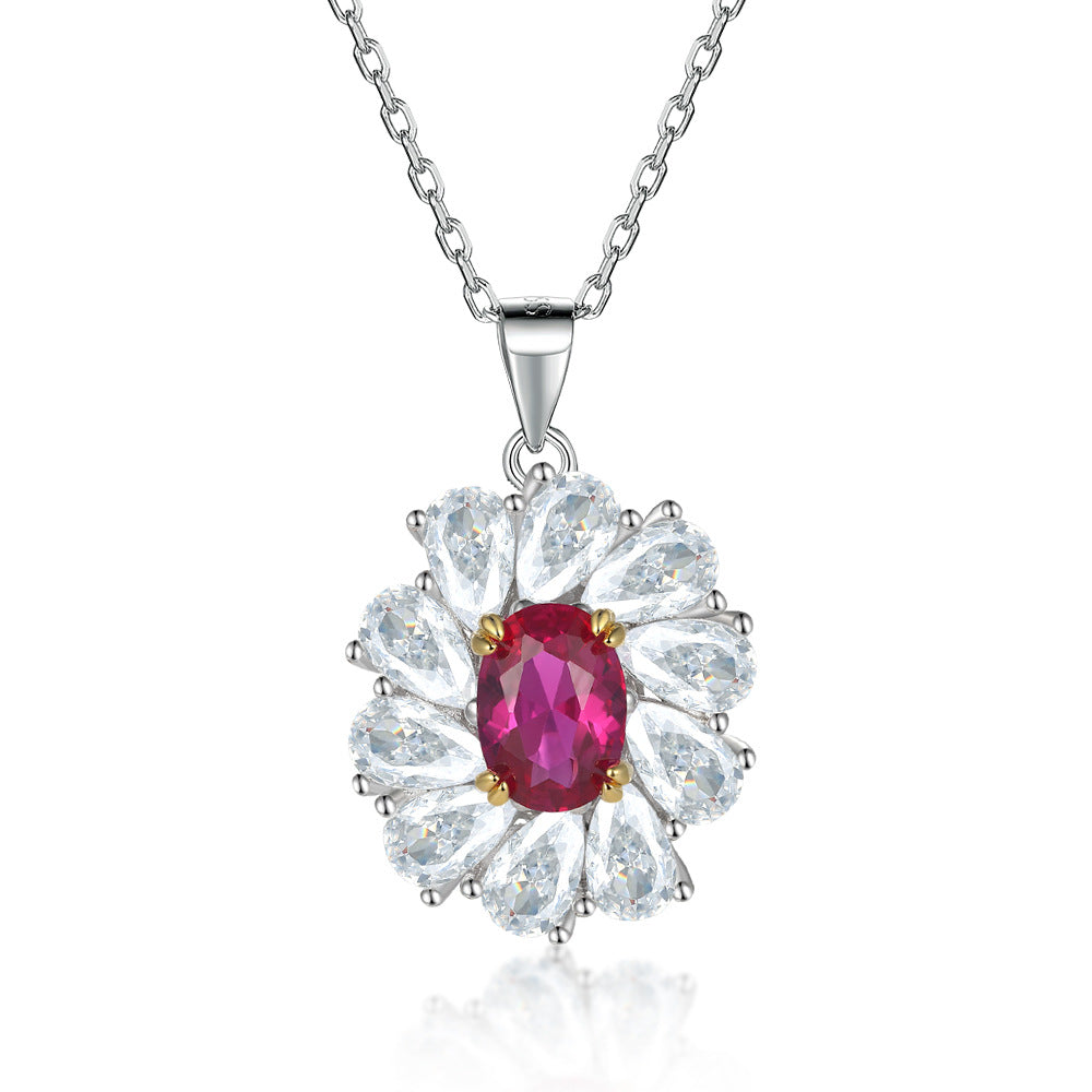 Damen eleganter Anhänger mit schimmerndem Rubin und Zirkonia-Blüten-Design Shop Nory