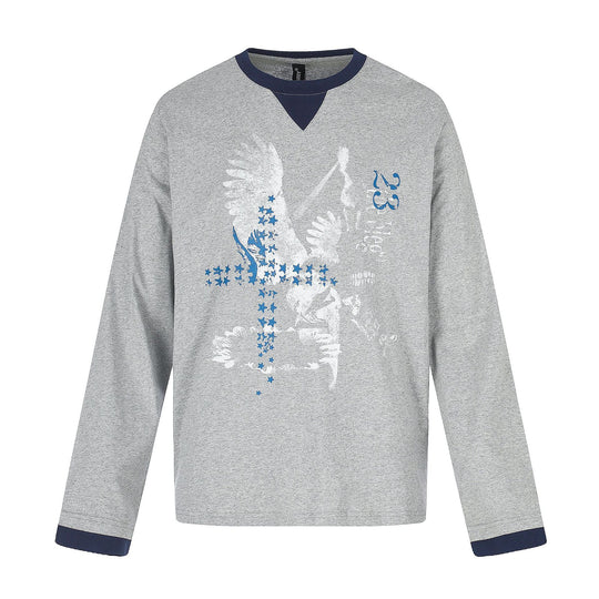 Herren Langarm-Sweatshirt mit Kontrast-Bündchen und Adler-Star-Print Shop Nory