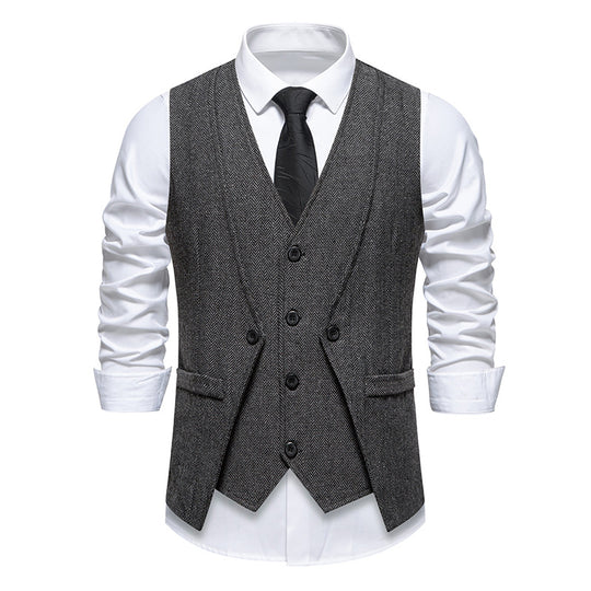 Herren Elegante Fischgräten-Tweedweste mit doppelreihiger Knopfleiste und Pattentaschen Shop Nory