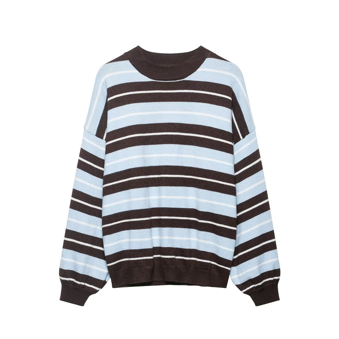 Damen Oversize-Streifenpullover mit überschnittenen Schultern und Ballonärmeln Shop Nory