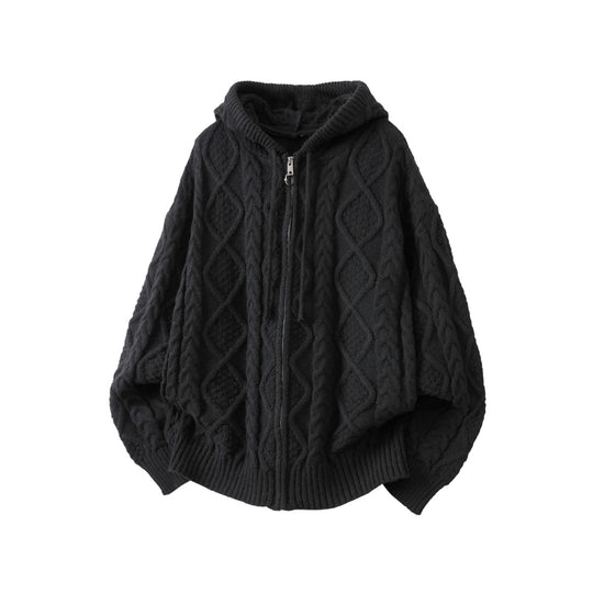 Damen Oversize Kapuzencardigan mit Zopfmuster und Frontreißverschluss Shop Nory