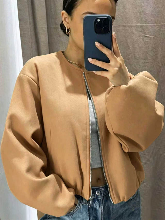 Damen Weitgeschnittene Bomberjacke mit Reißverschluss und Volumenärmeln Shop Nory