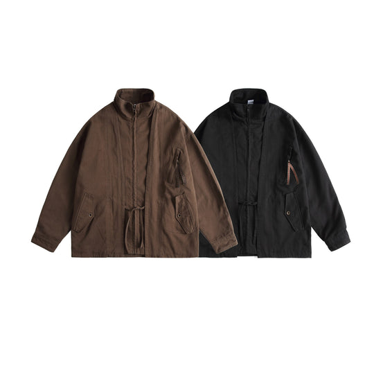 Unisex Oversized Canvas-Fieldjacke mit Tunnelzug, Funnelkragen und Utility‑Taschen Shop Nory