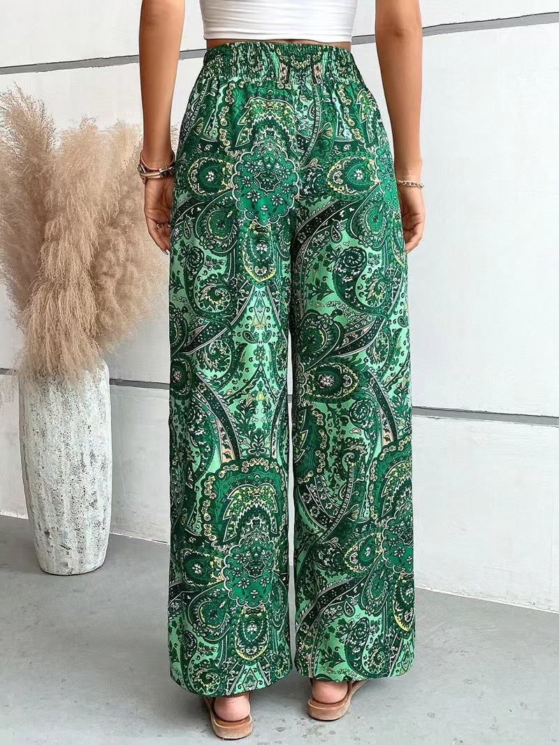 Damen weite Palazzo-Hose mit elastischem Bund und paisley Muster