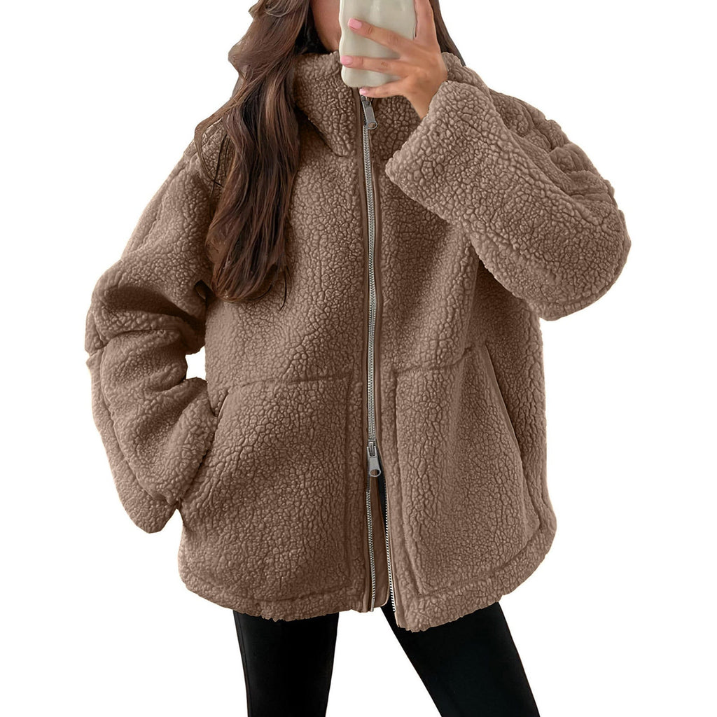 Damen Kuschelige Teddy-Jacke mit Reißverschluss