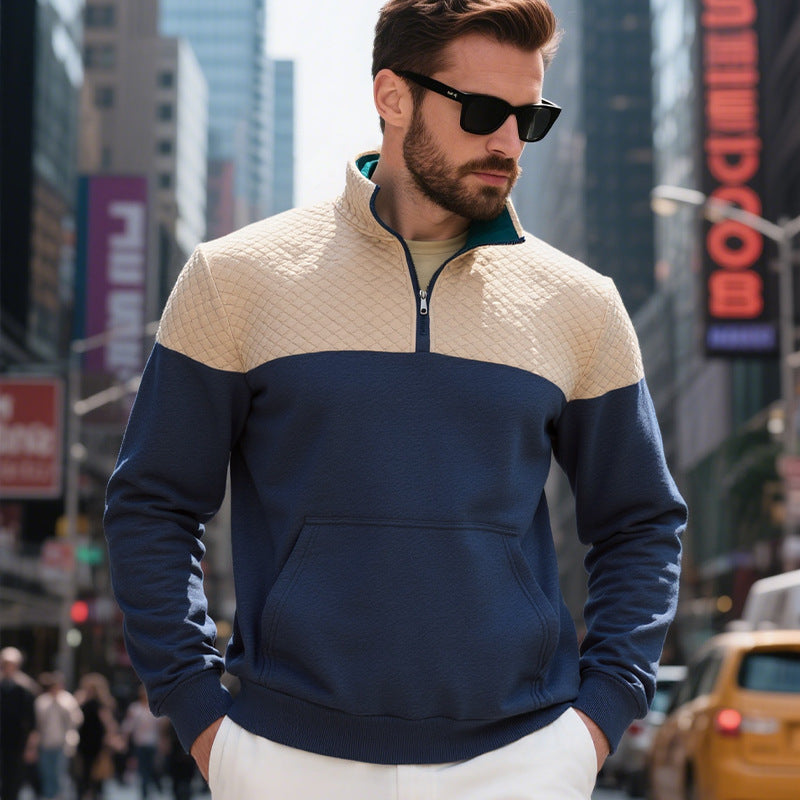 Herren nan gestepptes Sweatshirt mit Stehkragen, Halbreißverschluss und Kängurutasche Shop Nory