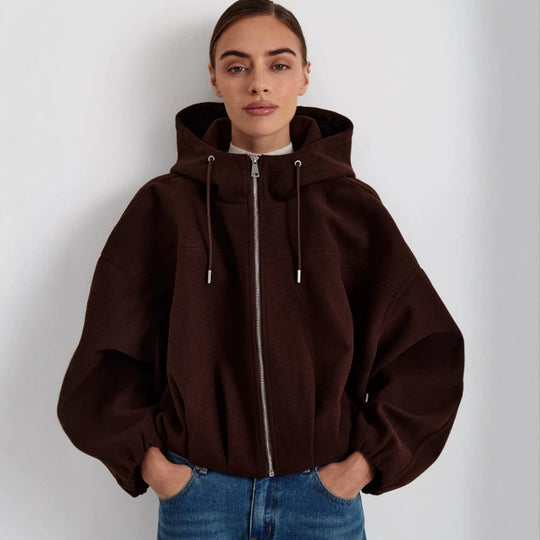 Damen Kurzjacke aus Wollmix mit Kapuze, kastiger Boxy‑Silhouette & gerafftem Saum Shop Nory