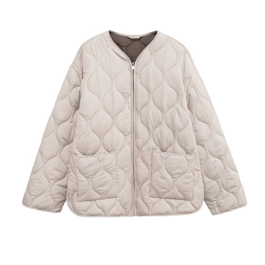 Damen gesteppte Jacke mit Rundsteppung, Knopfleiste und V‑Ausschnitt Shop Nory