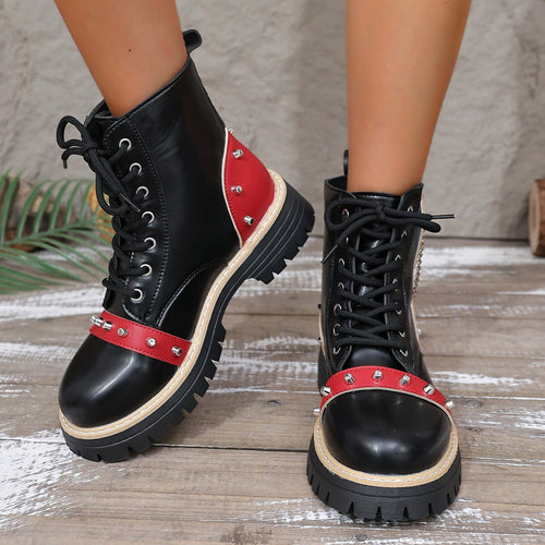 Damen modische Schnürstiefel mit dekorativen Nieten und Kettenanhänger