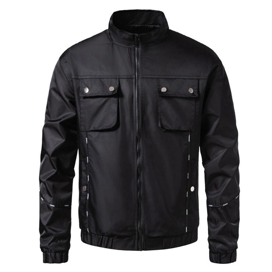 Herren Leichte Utility-Bomberjacke mit Pattentaschen, Stehkragen und elastischem Saum Shop Nory