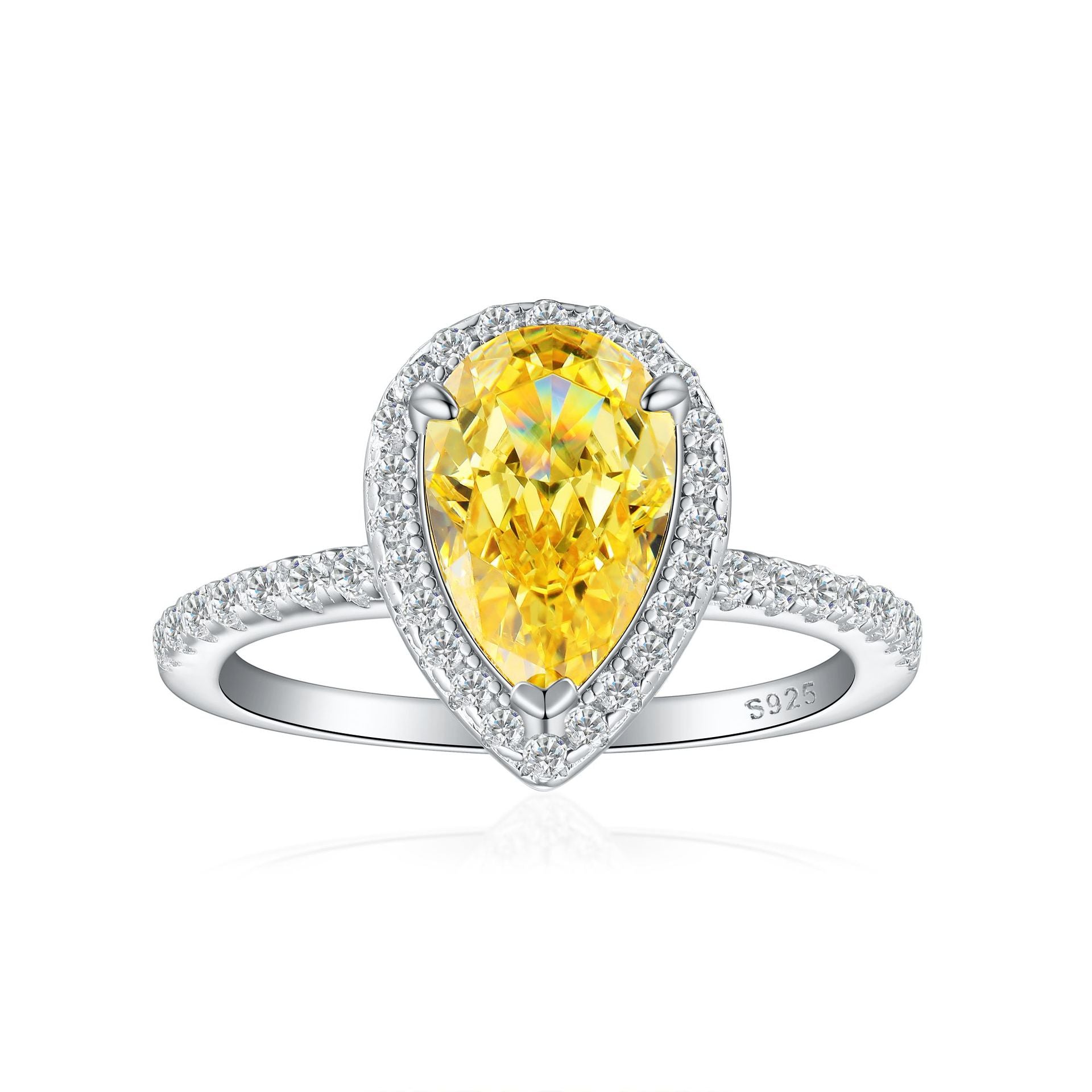 Damenring mit elegantem tropfenförmigen Hauptstein und funkelndem Zirkonia-Besatz Shop Nory