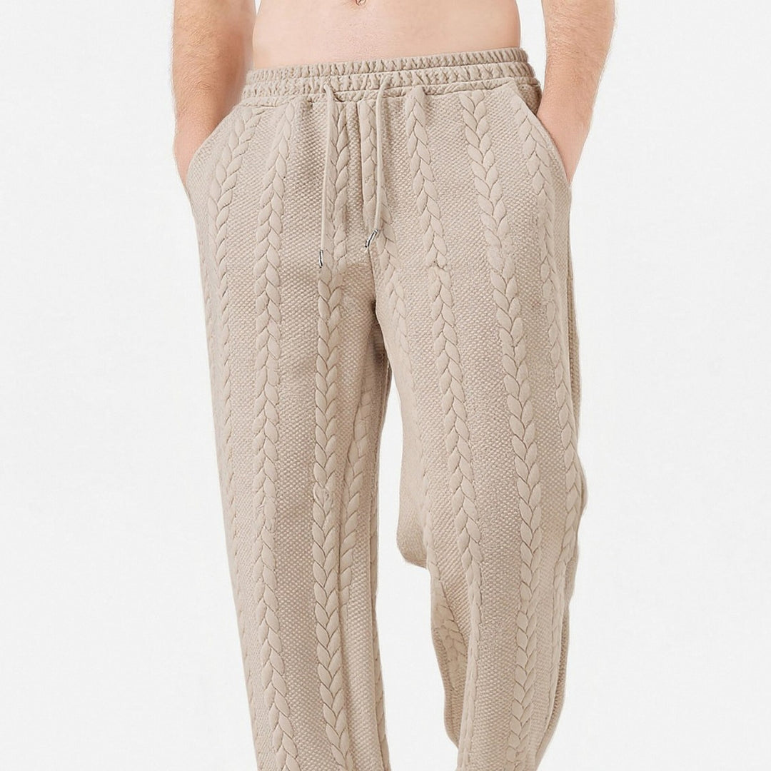 Herren grobgestrickte Lounge-Jogginghose mit Zopfstrick, Elastikbund und Kordelzug Shop Nory