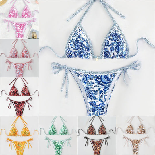 Damen Triangel-Bikini-Set mit verstellbaren BindShopnoryändern und floralem Design