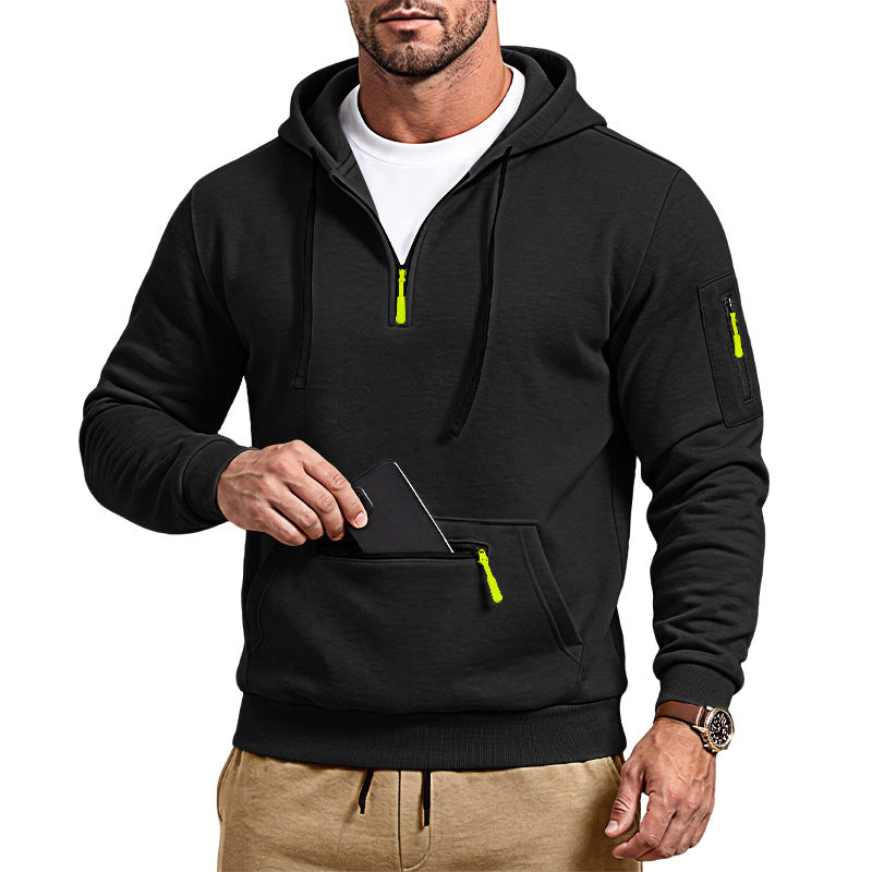 Herren sportlicher Kapuzenpullover mit halbem Reißverschluss und verschließbarer Kängurutasche Shop Nory