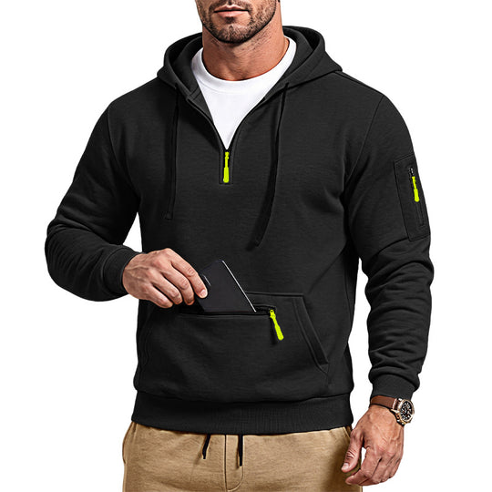 Herren sportlicher Kapuzenpullover mit halbem Reißverschluss und verschließbarer Kängurutasche Shop Nory