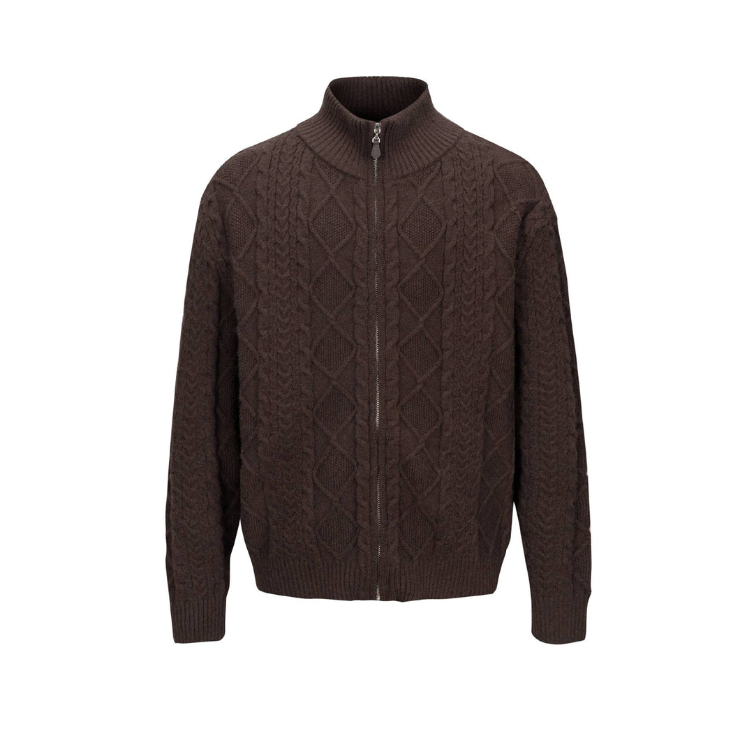 Herren Strick-Zipjacke mit Zopfmuster und hohem Stehkragen Shop Nory