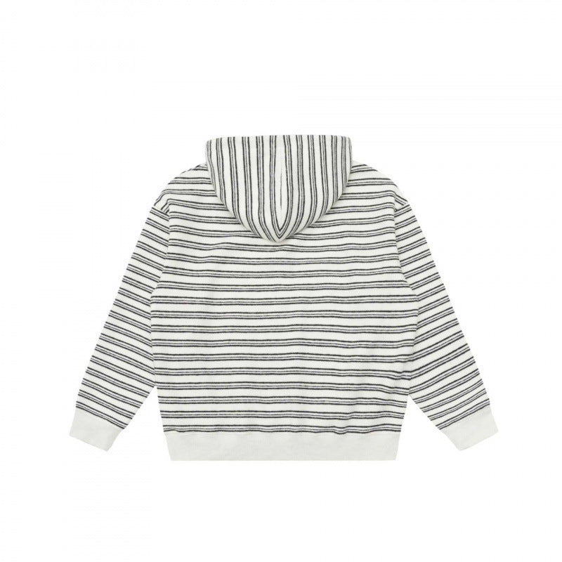 Unisex Oversize-Kapuzenpullover mit halbem Reißverschluss, Streifenmuster und Kängurutasche Shop Nory