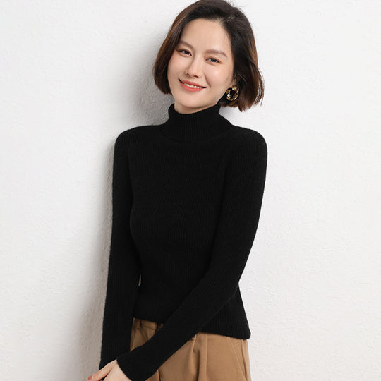 Damen Taillierter Feinstrick-Rollkragenpullover mit feiner Rippenstruktur und Kaschmir-Optik Shop Nory