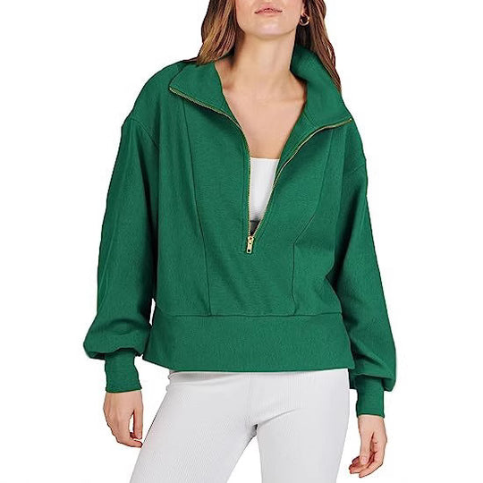 Damen Halb-Zip Kragen Entspannt Sweatshirt Pullover mit Rippbund und -manschetten Shop Nory
