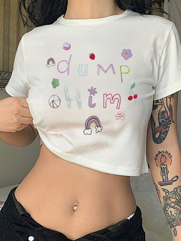 Damen Crop-T-Shirt mit kreativem Motiv und figurbetontem Schnitt Shopnory