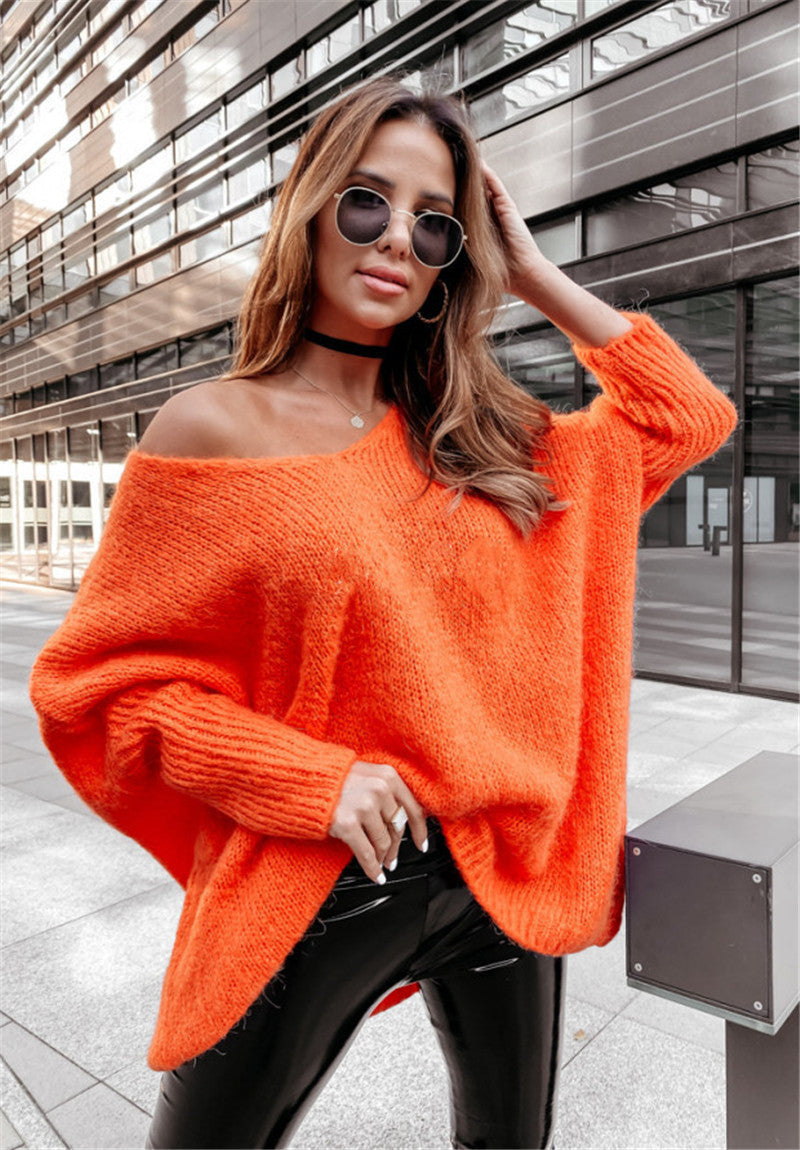 Damen Oversized Pullover mit weitem Ausschnitt