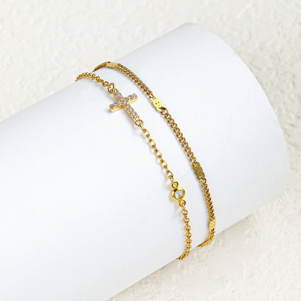 Damenarmband mit christlichem Kreuz und funkelnden Strasssteinen Shop Nory