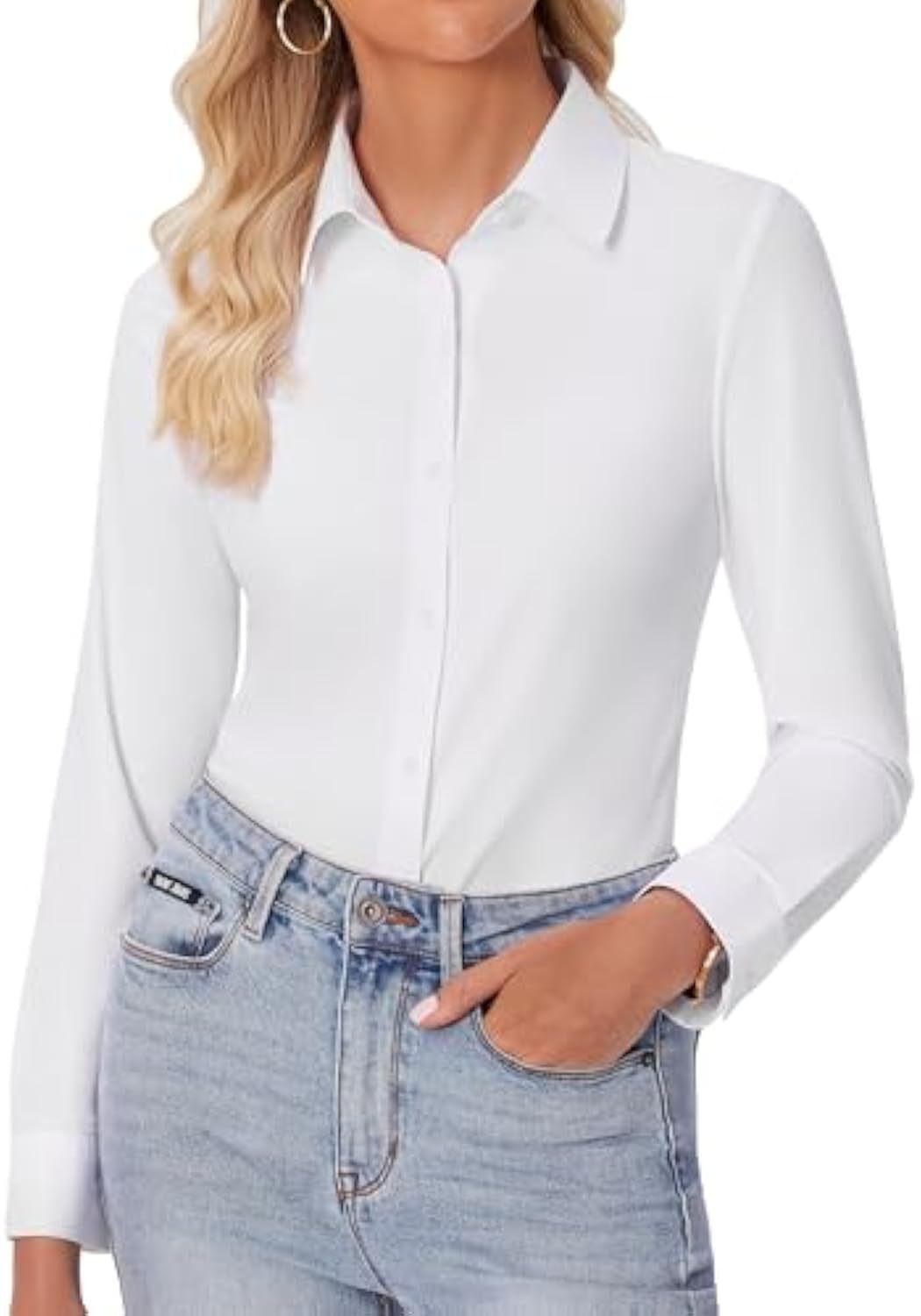 Damen Klassische Viskose-Stretch Hemdbluse mit Kentkragen und Manschetten Shop Nory