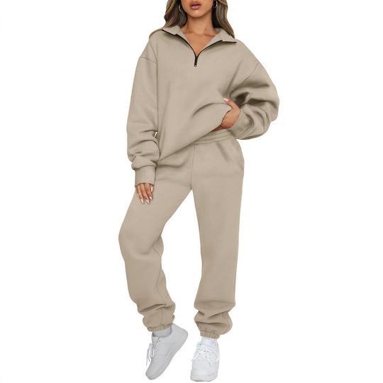 Damen nan Oversize Sweatshirt mit halbem Reißverschluss und Highwaist Jogginghose Set Shop Nory