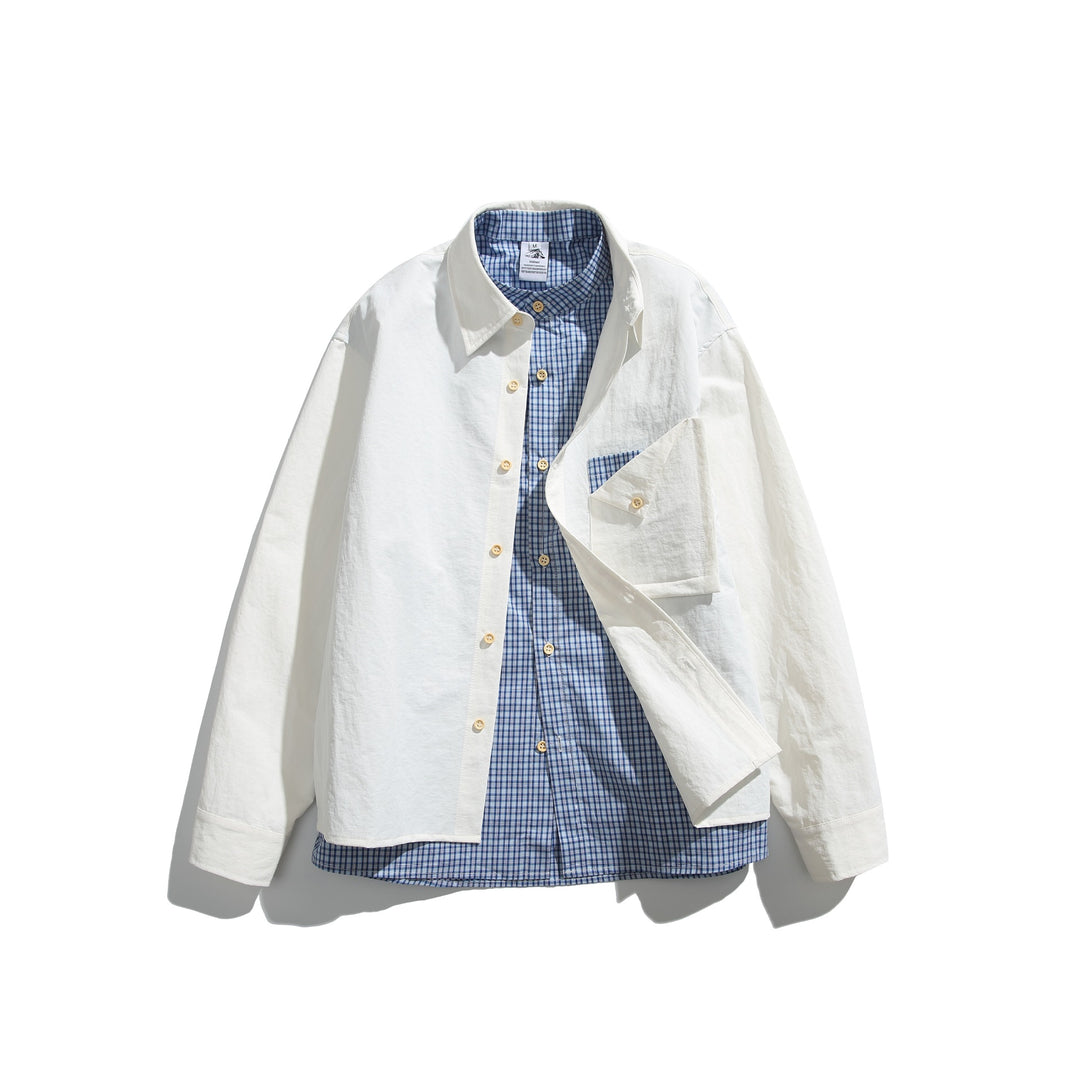 Herren Boxy-Overshirt im Layer-Look mit kariertem Innenfutter, Brusttasche und Holzknöpfen Shop Nory