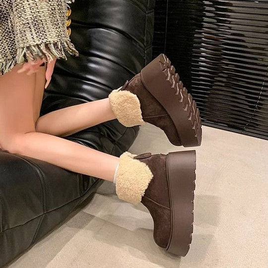 Damen Gefütterte Plateau-Ankleboots mit Teddykragen und grober Profilsohle Shop Nory