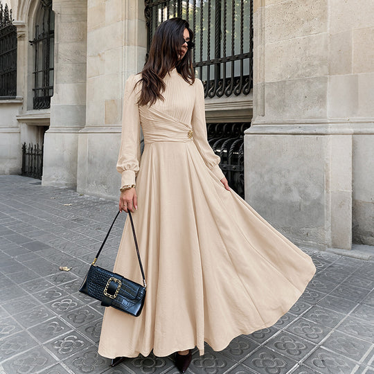 Damen Elegantes Maxikleid mit hochgeschlossenem Kragen und Rüschendetails Shop Nory