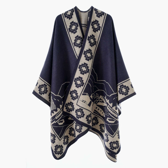 Damen Überwurf-Cape aus Jacquardstrick mit grafischem Ornamentmuster Shop Nory