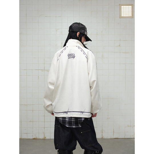 Unisex Oversize Fleecejacke mit Stehkragen und grafischem Skizzenprint Shop Nory