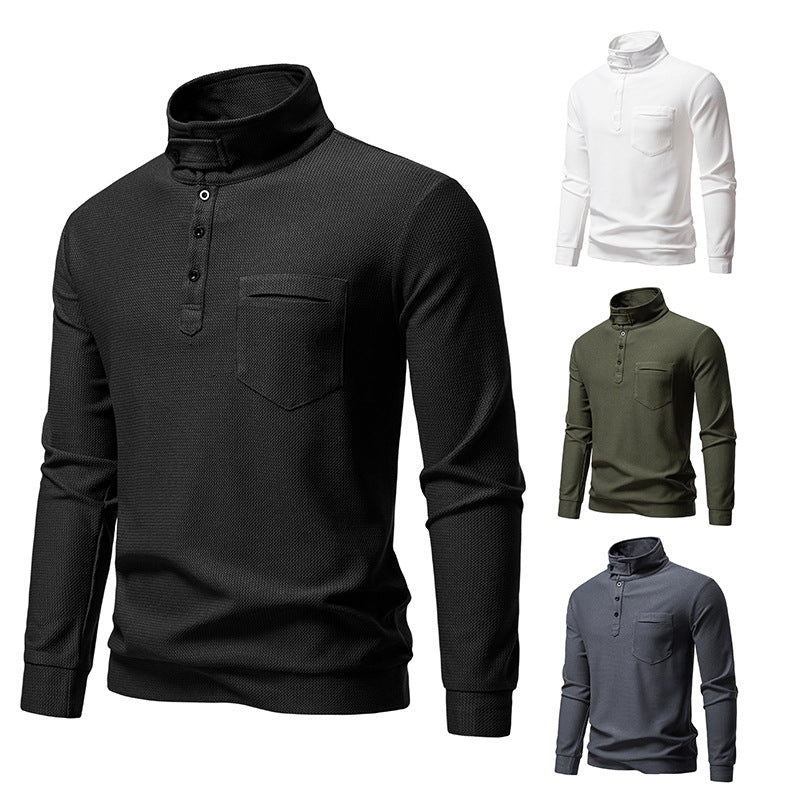 Herren Texturiertes Waffelstrick-Henleyshirt mit hohem Kragen, Knopfleiste und Brusttasche Shop Nory