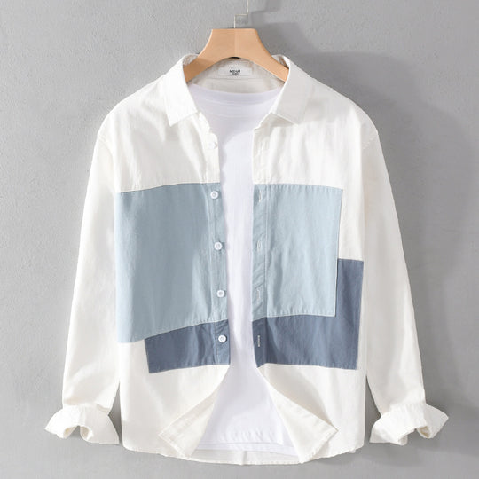 Herren Baumwoll-Overshirt mit farbigen Blockpaneelen und Kentkragen Shop Nory