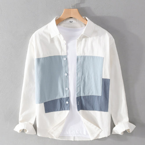 Herren Baumwoll-Overshirt mit farbigen Blockpaneelen und Kentkragen Shop Nory