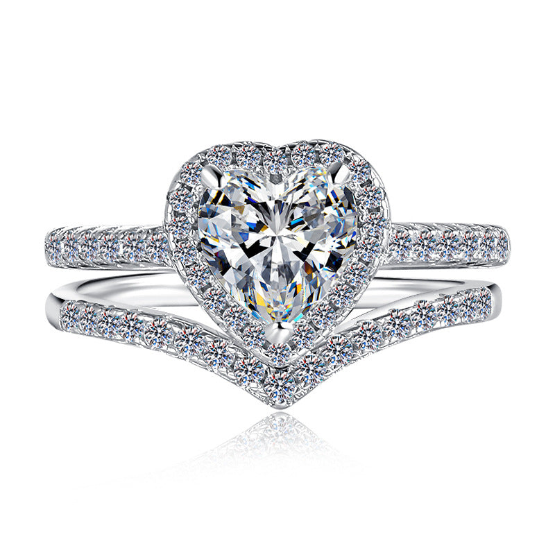Damen Verlobungsring mit herzförmigem Zirkonia und zartem Doppelband Shop Nory
