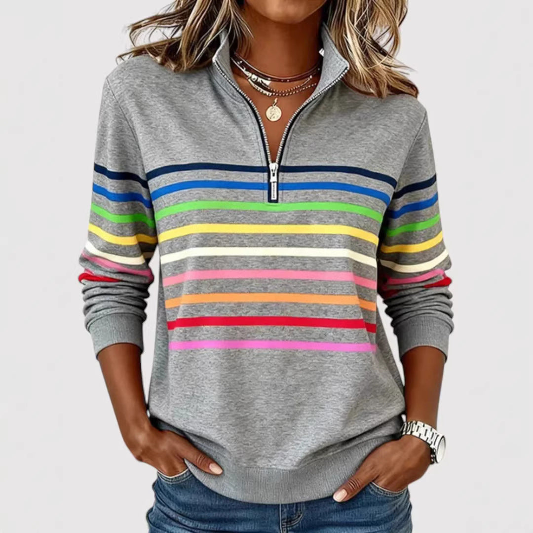 Damen Sportlicher Stepppullover mit halbem Reißverschluss
