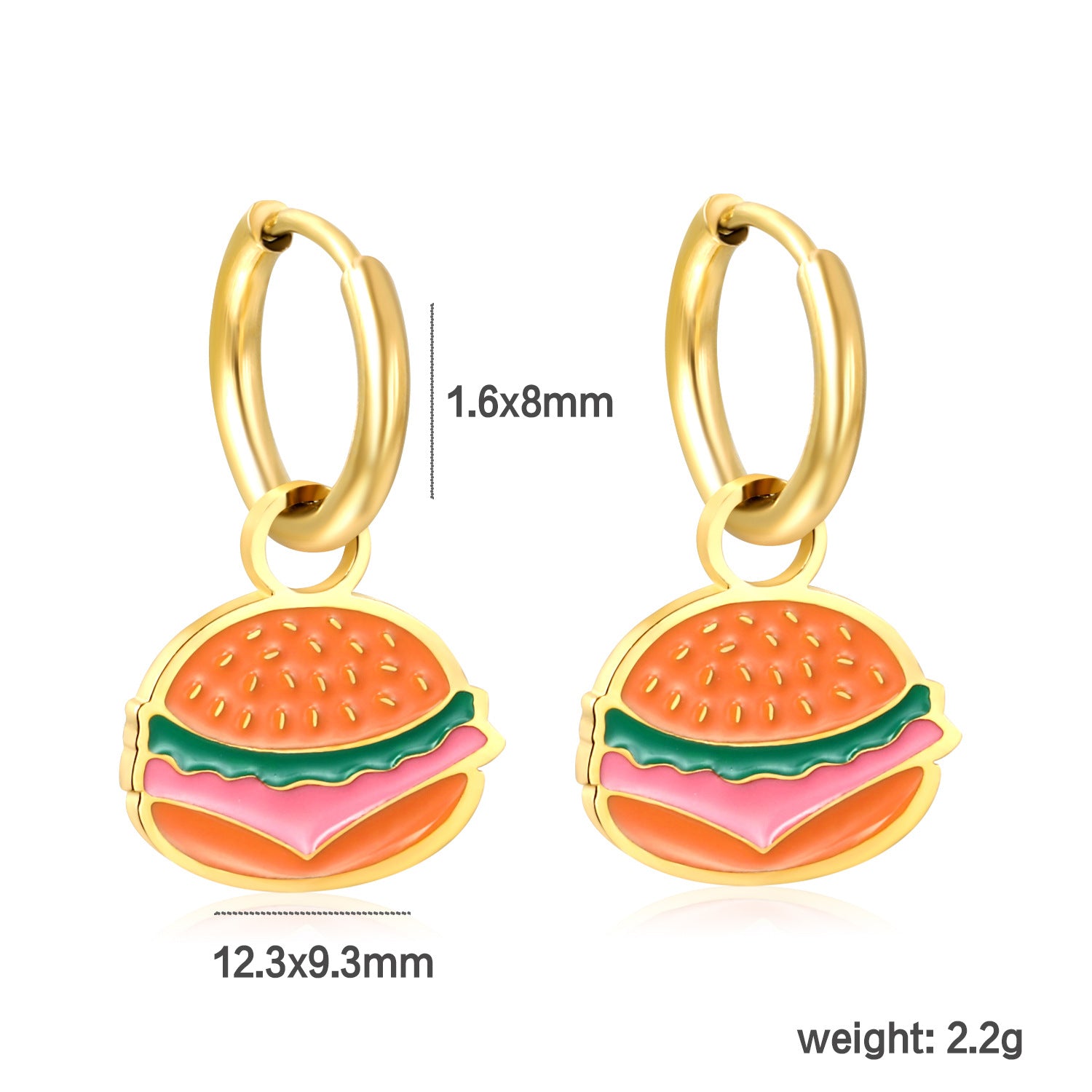 Damen Hängende Ohrstecker mit verspieltem Hamburger-Motiv Shop Nory
