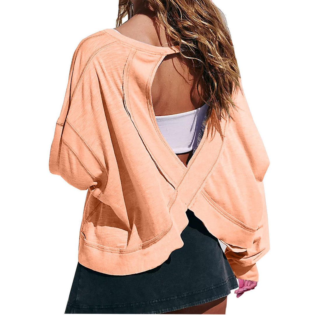 Damen Cropped-Sweatshirt mit überkreuztem Cut-Out-Rücken und rohen Saumkanten Shop Nory
