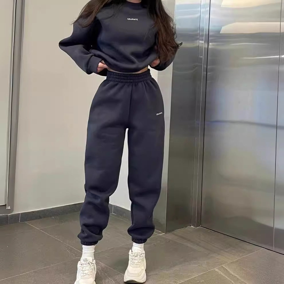Damen hochgeschnittene Jogginghose mit elastischem Rüschenbund, tapered Bein und gerippten Knöchelbündchen Shop Nory