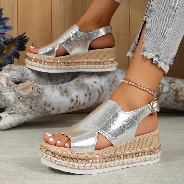 Damen Wedge-Sandaletten mit modischem Glitzer-Riemen und ergonomischem Fußbett Shopnory