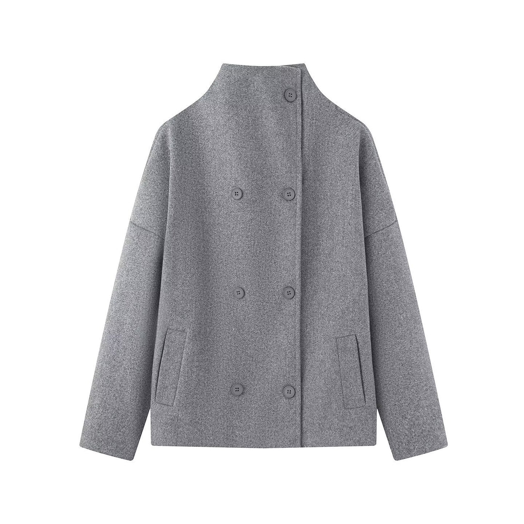 Damen Kurzmantel aus Wollmix mit Stehkragen, überschnittener Schulter und doppeltreihiger Knopfleiste Shop Nory