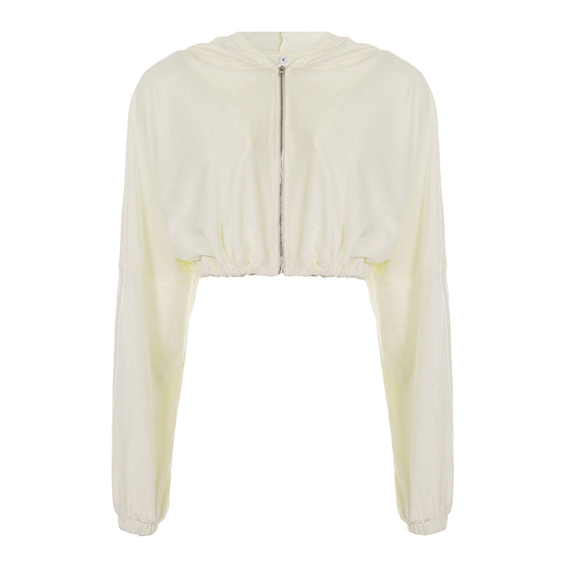 Damen nan kurze Kapuzenjacke mit Taillen-Tunnelzug, glänzender Satinoptik, Frontreißverschluss und elastischen Bündchen Shop Nory