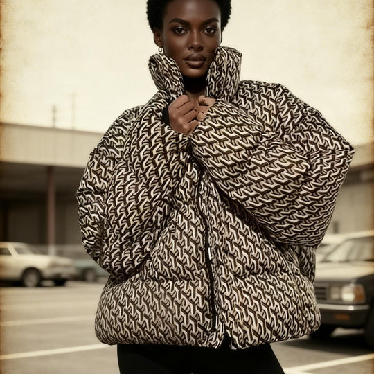 Damen Steppjacke mit hohem Kragen und grafischem Jacquardmuster Shop Nory