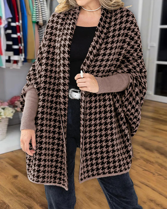 Damen Oversized Poncho mit Hahnentritt-Muster und offenem Schalkragen Shop Nory