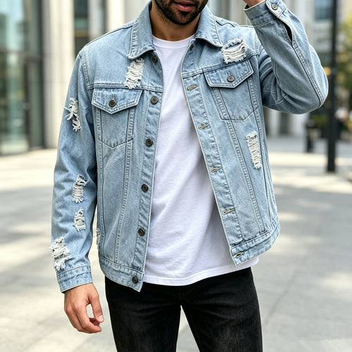 Herren Modische Denimjacke mit Destroyed-Details Shop Nory