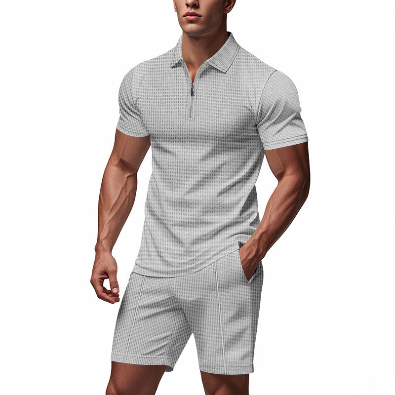 Herren Sportliches Kurzarm-Set mit teils strukturiertem Design und durchgehendem Reißverschluss