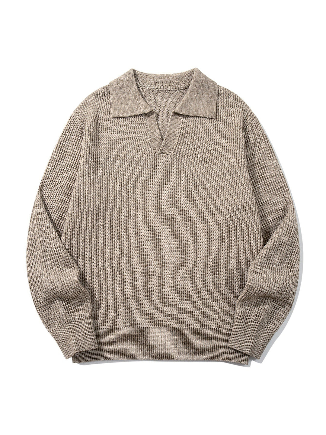 Herren Grobgestrickter Polokragen-Pullover mit V‑Ausschnitt und Rippenbündchen Shop Nory
